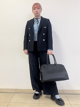 「DRESSTERIOR（ドレステリア）の【セットアップ可】リネンブレンドダブルブレストジャケット（テーラードジャケット、ブルー系）」を使った、あき／ドレステリア柏高島屋SC店さん（レディース・160cm）の春コーディネート