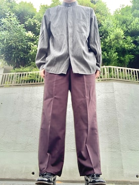 「ノーカラーシャツ」｜「アイテム（スラックス）」を使った、mさん（メンズ・175cm）の夏コーディネート