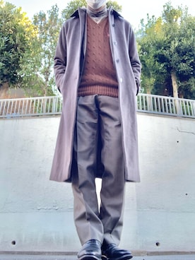 「Calvin Klein（カルバン・クライン）のアイテム（ステンカラーコート）」を使った、mさん（メンズ・175cm）の冬コーディネート