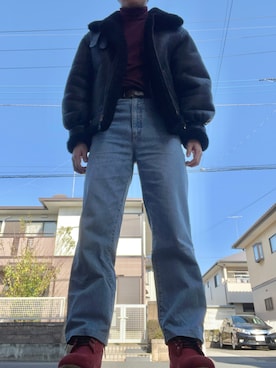 「AVIREX（アヴィレックス）のアイテム（ムートンコート）」を使った、mさん（メンズ・175cm）の冬コーディネート