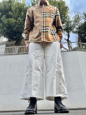 「バーバリー」｜「アイテム（ブーツ）」を使った、mさん（メンズ・175cm）の秋コーディネート