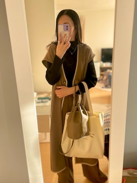 「カフェ」｜「アイテム（その他アウター）」を使った、kananさん（レディース・152cm）の春コーディネート