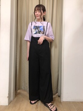 「グラフィックＴ」｜「アイテム（オールインワン・サロペット）」を使った、eriさん（レディース・158cm）の夏コーディネート