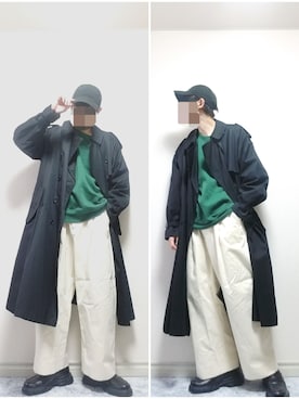 「stein（シュタイン）のアイテム（トレンチコート）」を使った、bouさん（メンズ・176cm）の冬コーディネート