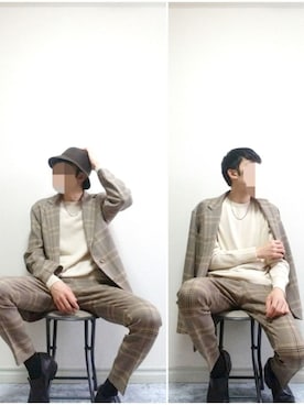 「アイテム（ハット、ブラウン系）」を使った、bouさん（メンズ・176cm）の秋コーディネート