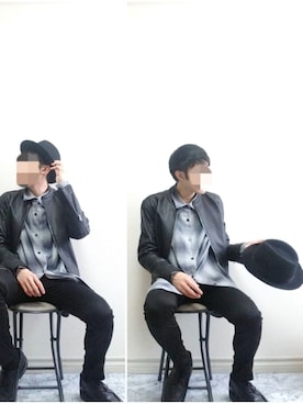 「ハットコーデ」｜「アイテム（ライダースジャケット）」を使った、bouさん（メンズ・176cm）の秋コーディネート