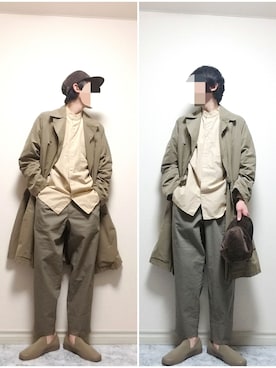 「COMOLI（コモリ）のアイテム（トレンチコート）」を使った、bouさん（メンズ・176cm）の春コーディネート