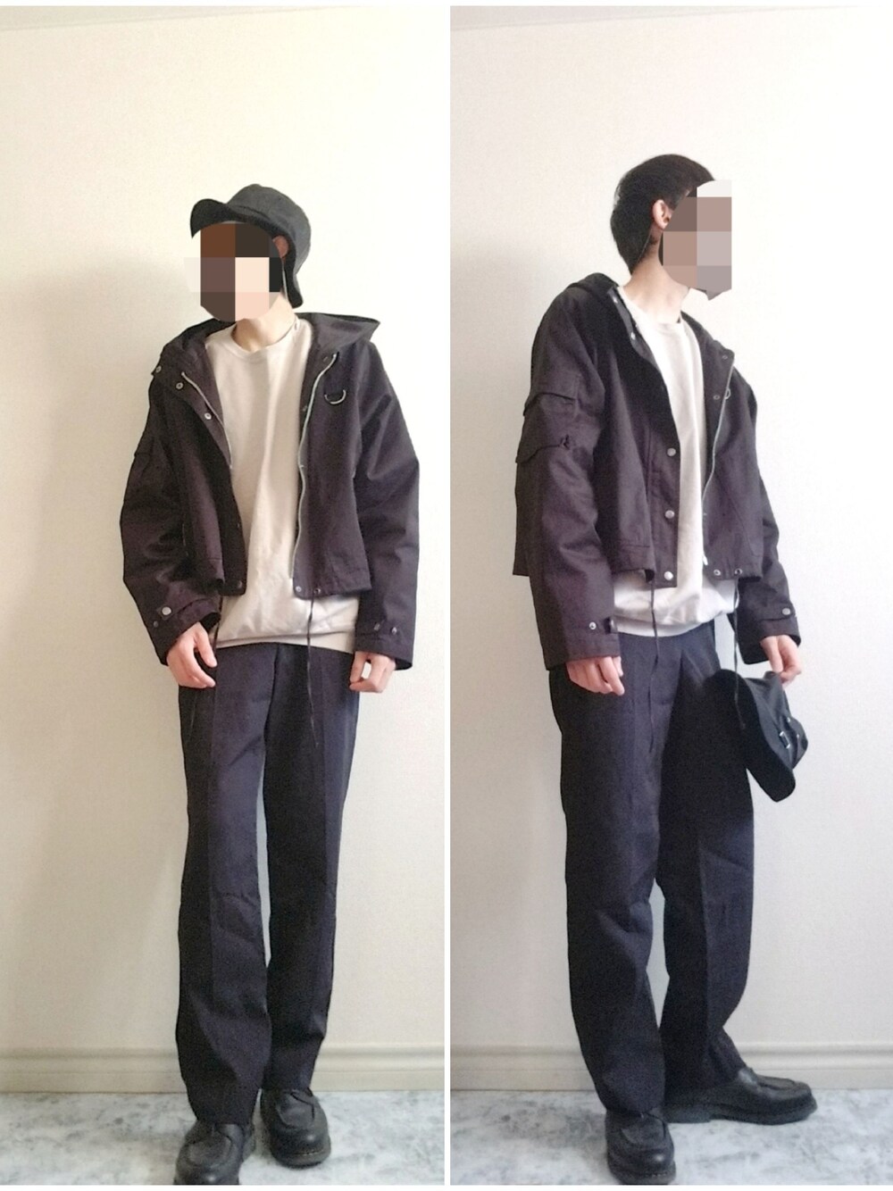 「ブルゾン、バケットハット、モノトーン、スウェット、スラックス、革靴、シンプル、シンプルコーデ、いいね、save、フォローお願いします🤑、おしゃれさんと繋がりたい、きれいめカジュアル、休日コーデ、ストリートコーデ、休日スタイル、お洒落さんとつながりたい」｜「AURALEEのアイテム（スウェット、グレー系）」を使った、bouさん（メンズ・176cm）の冬コーディネートの1枚目の写真