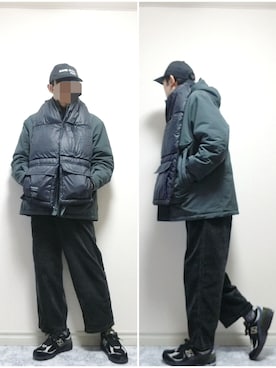 「SHAREEF（シャリーフ）のアイテム（キャップ）」を使った、bouさん（メンズ・176cm）の冬コーディネート