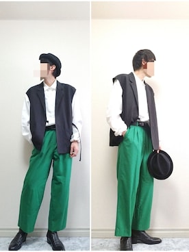 「MONKEY TIME（モンキータイム）のアイテム（ベスト）」を使った、bouさん（メンズ・176cm）の春コーディネート