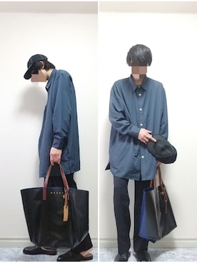 「トートバック」｜「アイテム（その他アウター）」を使った、bouさん（メンズ・176cm）の春コーディネート