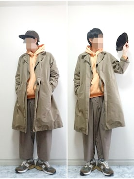 「COMOLI（コモリ）のアイテム（トレンチコート）」を使った、bouさん（メンズ・176cm）の冬コーディネート