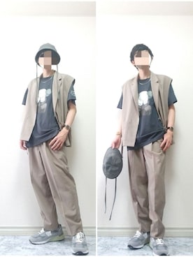 「OAMC（オーエーエムシー）のアイテム（帽子）」を使った、bouさん（メンズ・176cm）の夏コーディネート
