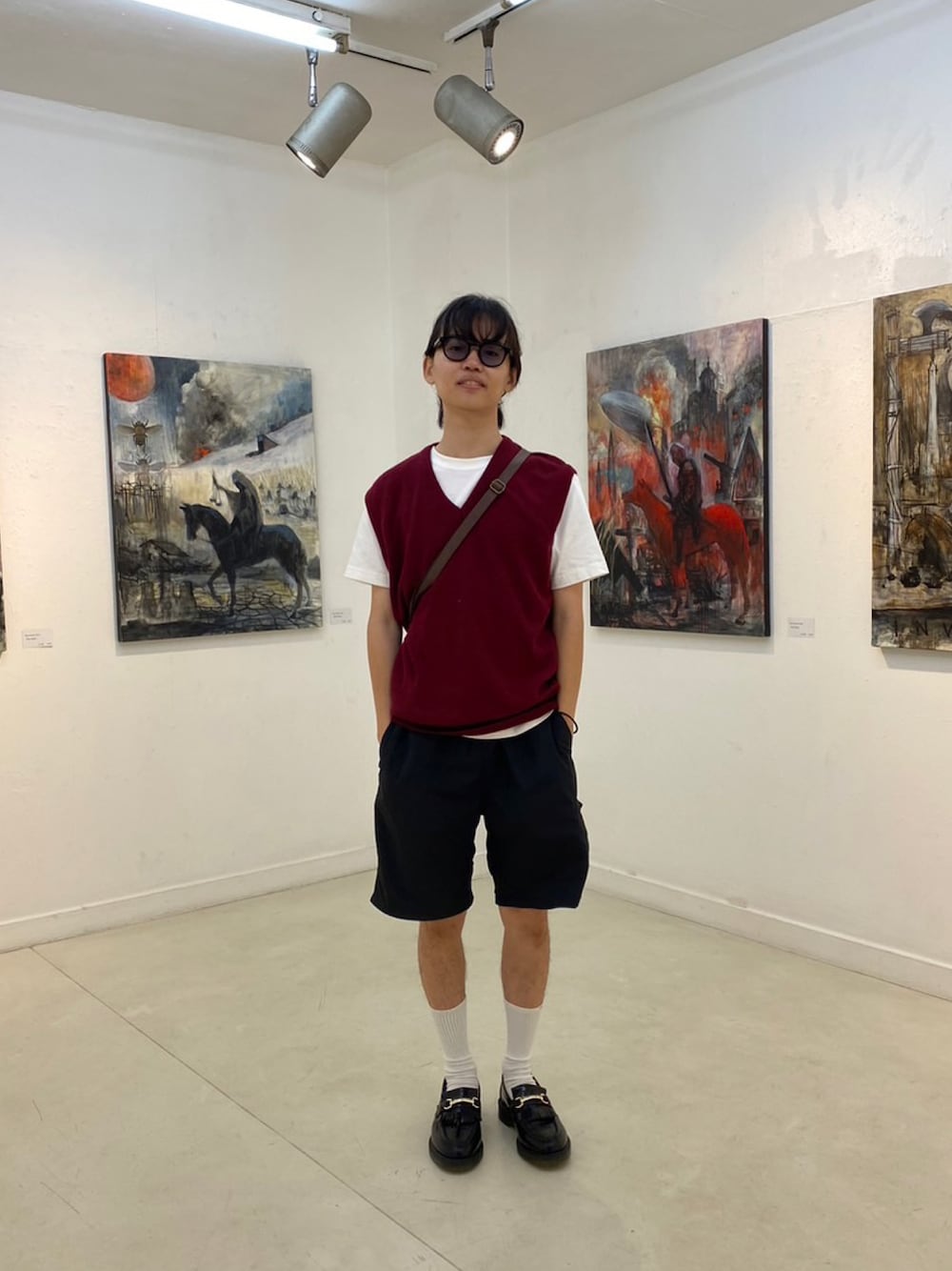 「usedのアイテム（ベスト、レッド系）」を使った、おのさん（メンズ・165cm）の秋コーディネートの1枚目の写真
