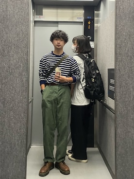 「米軍パンツのアイテム（パンツ、グリーン系）」を使った、あさひさん（メンズ・168cm）の夏コーディネート