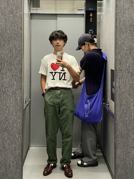 「米軍パンツのアイテム（パンツ、グリーン系）」を使った、あさひさん（メンズ・168cm）の夏コーディネート