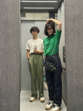 「Onitsuka Tiger（オニツカタイガー）のDELECITY（スニーカー、ホワイト系）」を使った、あさひさん（メンズ・168cm）の夏コーディネート