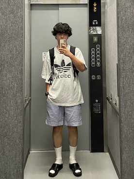 「BENCH（ベンチ）のBENCH/ベンチ/BENSAN-E SHARKSOLE（サンダル、ブラック系）」を使った、あさひさん（メンズ・168cm）の夏コーディネート