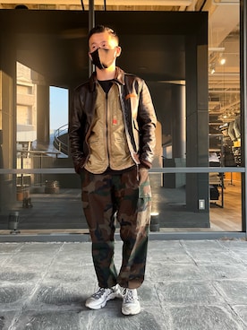 「AVIREX（アヴィレックス）のアイテム（ノーカラージャケット）」を使った、N.Nさん（メンズ・165cm）の秋コーディネート