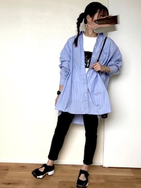 「UNIQLO（ユニクロ）のWOMEN ウルトラストレッチジーンズ（デニムパンツ）」を使った、mさん（レディース・156cm）の夏コーディネート