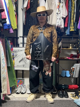 「むぎわら帽子」｜「アイテム（ジャケット/アウター）」を使った、アカサコタクミさん（メンズ・171cm）の冬コーディネート