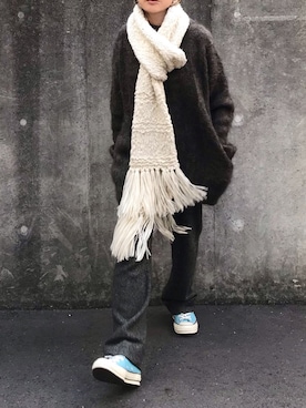 「アイテム（マフラー、ホワイト系）」を使った、あさひさん（レディース・161cm）の冬コーディネート