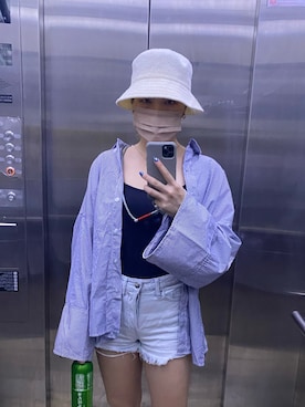 「HONEYSUCKLE ROSE（ハニーサックルローズ）のアイテム（帽子）」を使った、リーさん（レディース・161cm）の夏コーディネート