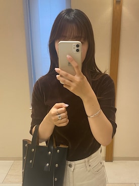 「Hender Scheme（エンダースキーマ）のアイテム（トートバッグ、ブラック系）」を使った、ansaさん（レディース・162cm）の秋コーディネート