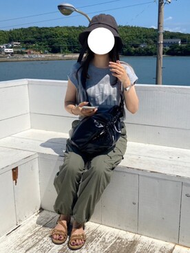 「UNIQLO（ユニクロ）のアイテム（カーゴパンツ、グリーン系）」を使った、ansaさん（レディース・162cm）の夏コーディネート