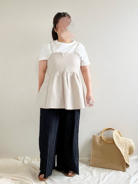 「アイテム（帽子、ベージュ系）」を使った、nimukoさん（レディース・150cm）の夏コーディネート