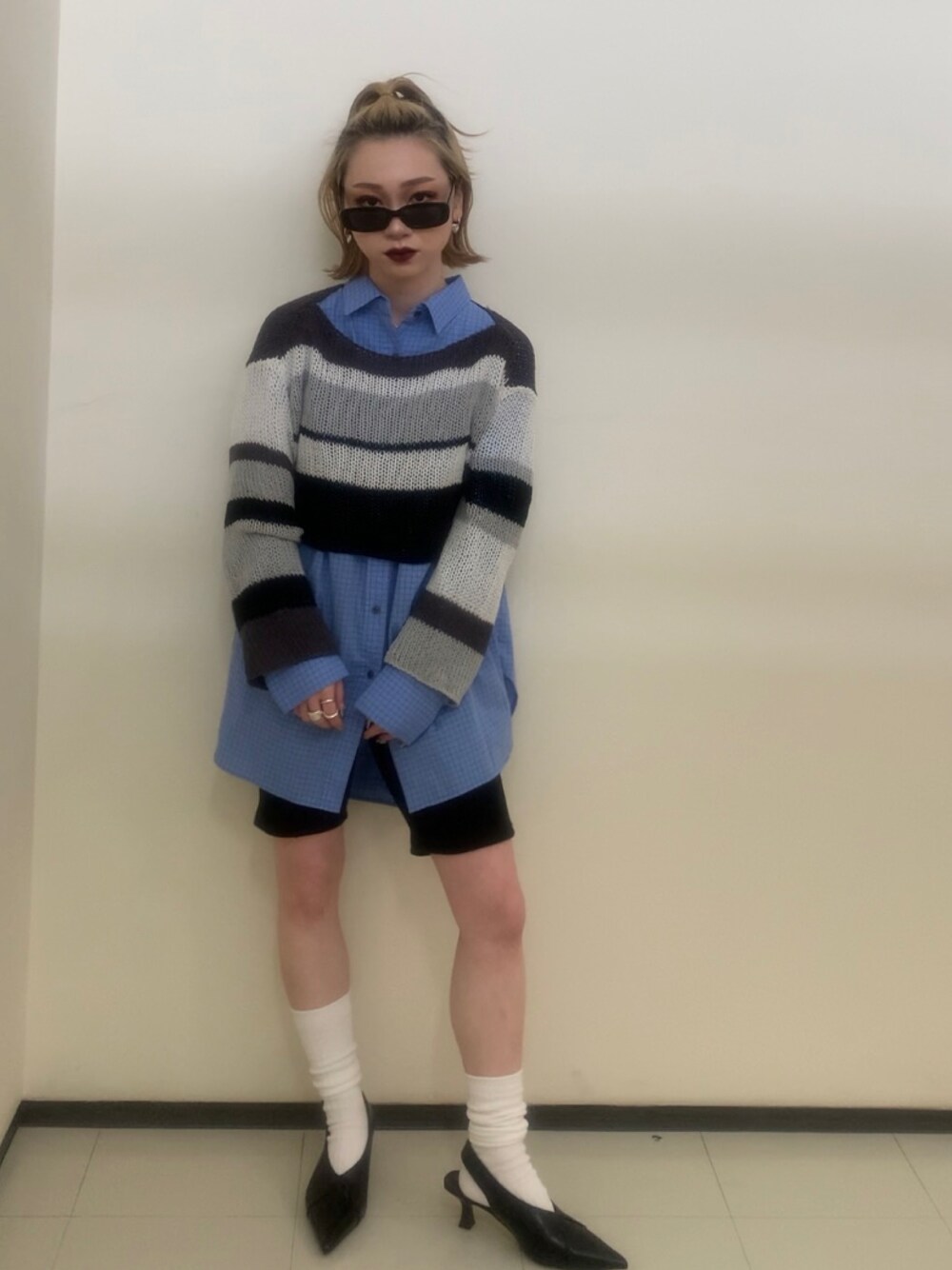 「カジュアルコーデ、春服、シンプル、オトナ女子、春服みてみて、大人コーデ、デートコーデ、大人可愛い」｜「JEANASISの【ZOZO限定】3Gマルチボーダーショートニット/113119（ニット/セーター、ブラック系）」を使った、JEANASIS  STAFFさん（レディース・152cm）の春コーディネートの1枚目の写真