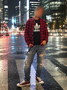 「CONVERSE ALL STAR（コンバースオールスター）のアイテム」を使った、えぼさん（メンズ・172cm）の夏コーディネート