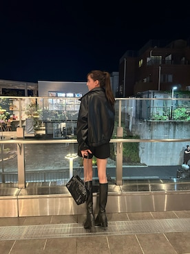 「秋」｜「アイテム（ライダースジャケット）」を使った、m’mtさん（レディース・163cm）の秋コーディネート