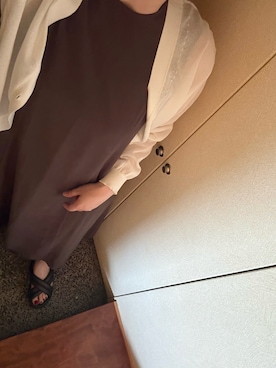 「Mila Owen（ミラオーウェン）のベアＳＥＴボリュームフレアマキシワンピース（ワンピース、ブラウン系）」を使った、かなこさん（レディース・156cm）の夏コーディネート