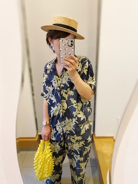 「カンカン帽」｜「アイテム（アナログ腕時計）」を使った、ティナさん（レディース・155cm）の夏コーディネート