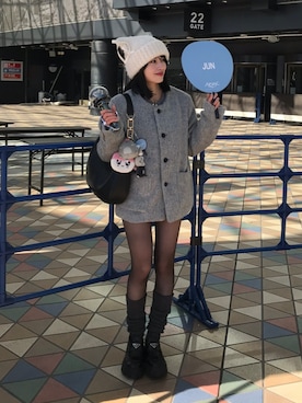 「アイテム（ノーカラージャケット）」を使った、miyuさん（レディース・158cm）の冬コーディネート