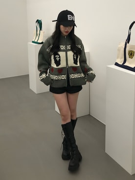 「アイテム（キャップ）」を使った、miyuさん（レディース・158cm）の秋コーディネート