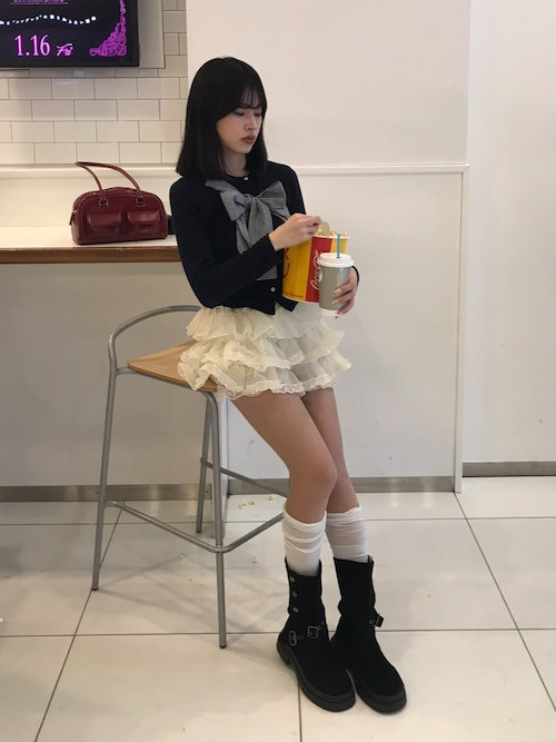 リボンタイドニットカーディガン_ネイビー（カーディガン/ボレロ