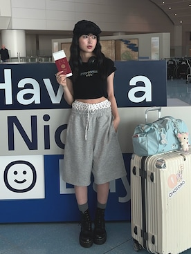 「アイテム（ハンチング/ベレー帽）」を使った、miyuさん（レディース・158cm）の夏コーディネート