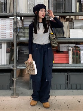 「アイテム（ハンチング/ベレー帽）」を使った、miyuさん（レディース・158cm）の秋コーディネート