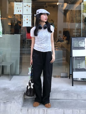 「アイテム（ハンチング/ベレー帽）」を使った、miyuさん（レディース・158cm）の夏コーディネート