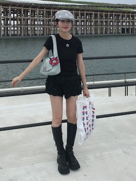 「アイテム（帽子）」を使った、miyuさん（レディース・158cm）の夏コーディネート