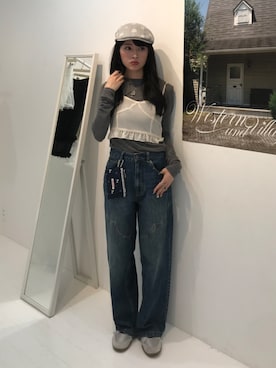 「アイテム（ハンチング/ベレー帽）」を使った、miyuさん（レディース・158cm）の夏コーディネート