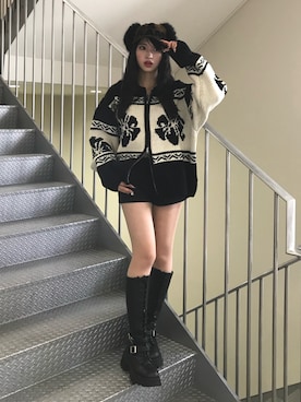 「アイテム（ニット/セーター）」を使った、miyuさん（レディース・158cm）の秋コーディネート