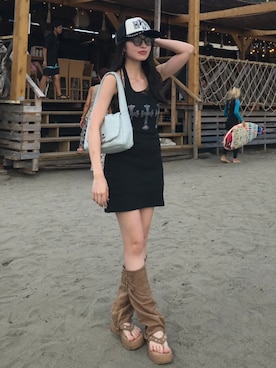 「アイテム（サンダル）」を使った、miyuさん（レディース・158cm）の夏コーディネート