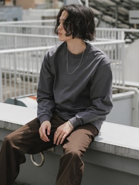 「PRO CLUB （プロクラブ）の【ROOPTOKYO】PROCLUB/プロクラブ 6.5oz クルーネック ヘビーウェイトロンロングスリーブTee/リブロンT 夏服（Tシャツ/カットソー、グレー系）」を使った、Rooptokyoさん（メンズ・178cm）の夏コーディネート