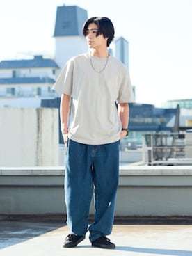 「United Athle（ユナイテッドアスレ）の【UNITED ATHLE】5.6oz crew neck short sleeve T-shirts 5001-01 ハイクオリティークルーネックショートスリーブTシャツ コットン100％ 無地Tシャツ 2026年春夏（Tシャツ/カットソー、グレー系）」を使った、Rooptokyoさん（メンズ・178cm）の春コーディネート
