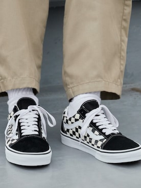 「VANS（バンズ）のVANS/ヴァンズ Old Skool Shoe オールド スクール シュー スニーカー フラットシューズ チェッカーボード チェック柄 市松模様 モノクロ モノトーン 白黒 スケーター ストリート メンズ 2026年 夏 夏服（スニーカー、ホワイト系）」を使った、Rooptokyoさん（メンズ・178cm）の夏コーディネート
