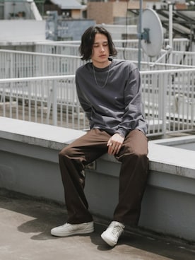 「PRO CLUB （プロクラブ）の【ROOPTOKYO】PROCLUB/プロクラブ 6.5oz クルーネック ヘビーウェイトロンロングスリーブTee/リブロンT 夏服（Tシャツ/カットソー、グレー系）」を使った、Rooptokyoさん（メンズ・178cm）の夏コーディネート