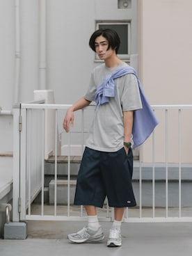 「Dickies（ディッキーズ）の【ROOPTOKYO別注】Dickies/ディッキーズ EASY WORK SHORTSイージーワークショーツ（チノパンツ、ブルー系）」を使った、Rooptokyoさん（メンズ・178cm）の春コーディネート